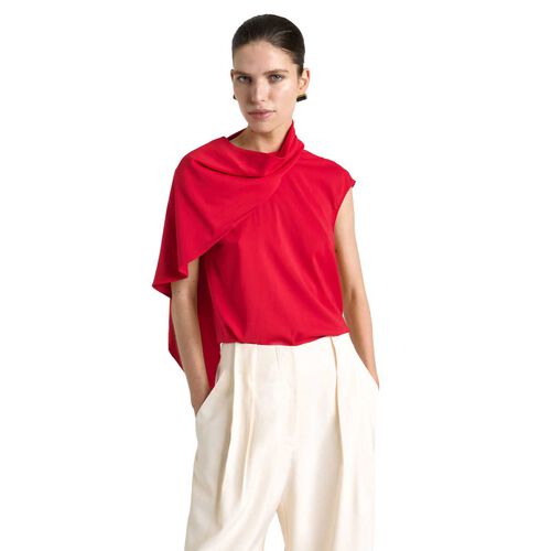 Cue Raspberry Stretch Viscose Scarf Tipped Sleeve Top